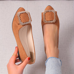 Women's Bow Ballet Flats Square Rhinestone Slip On Shoes