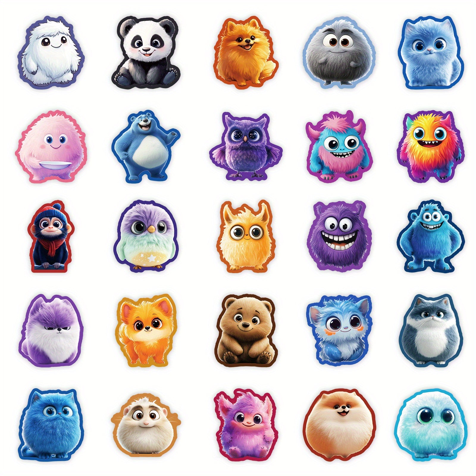 50pcs Colorful Furry Monster Vinyl Stickers for Laptops Water Bottles Cars