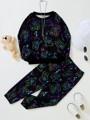 Toddler Boy's Bear Pattern Outfit 2pcs Sweatshirt & Sweatpants Set