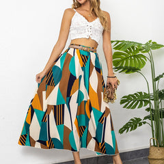 Geo Print Elastic Waist Swing Skirt