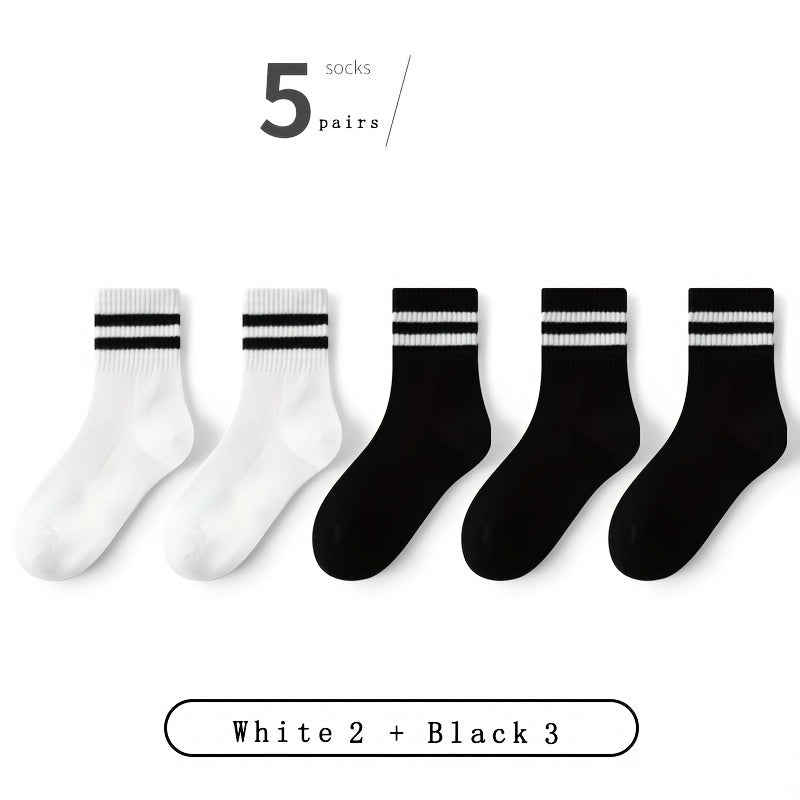 5 pairs Boys Casual Striped Sports Socks Breathable Mesh Crew Socks
