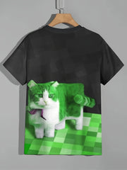 Square Cat 3D Print Boy's Short Sleeve T shirt Breathable Loose Fitting