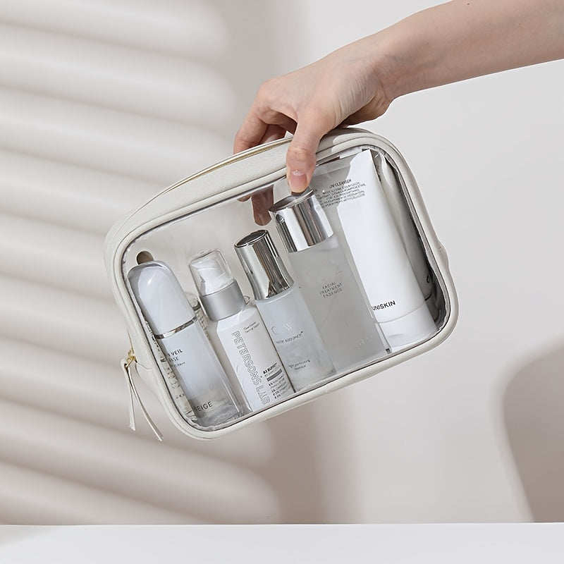 Waterproof Toiletry Bag with PU Leather PVC Combination