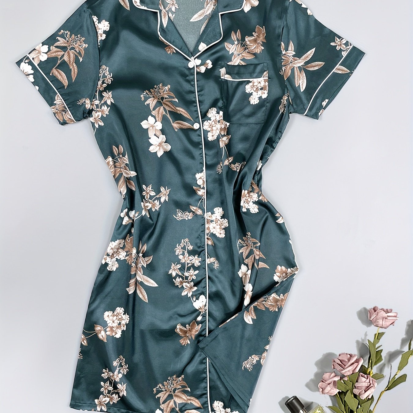 Floral Print Short Sleeve NightDress Pajama Dress Women's Sleepwear