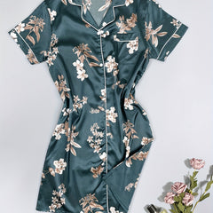 Floral Print Short Sleeve NightDress Pajama Dress Women's Sleepwear