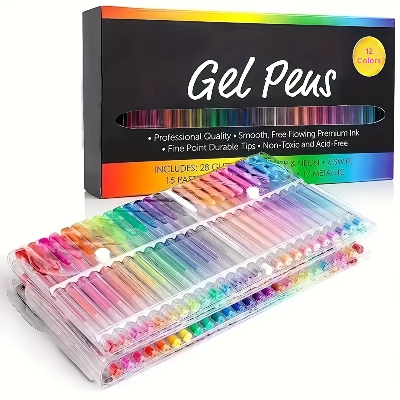 24 Metallic Glitter & Watercolor Pens for Crafts & Painting