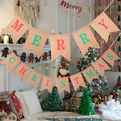Jute Cloth Dovetail Flag Merry Christmas Banner Christmas Party Decoration