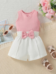 Striped Crop Top & Bow Shorts Set for Girls