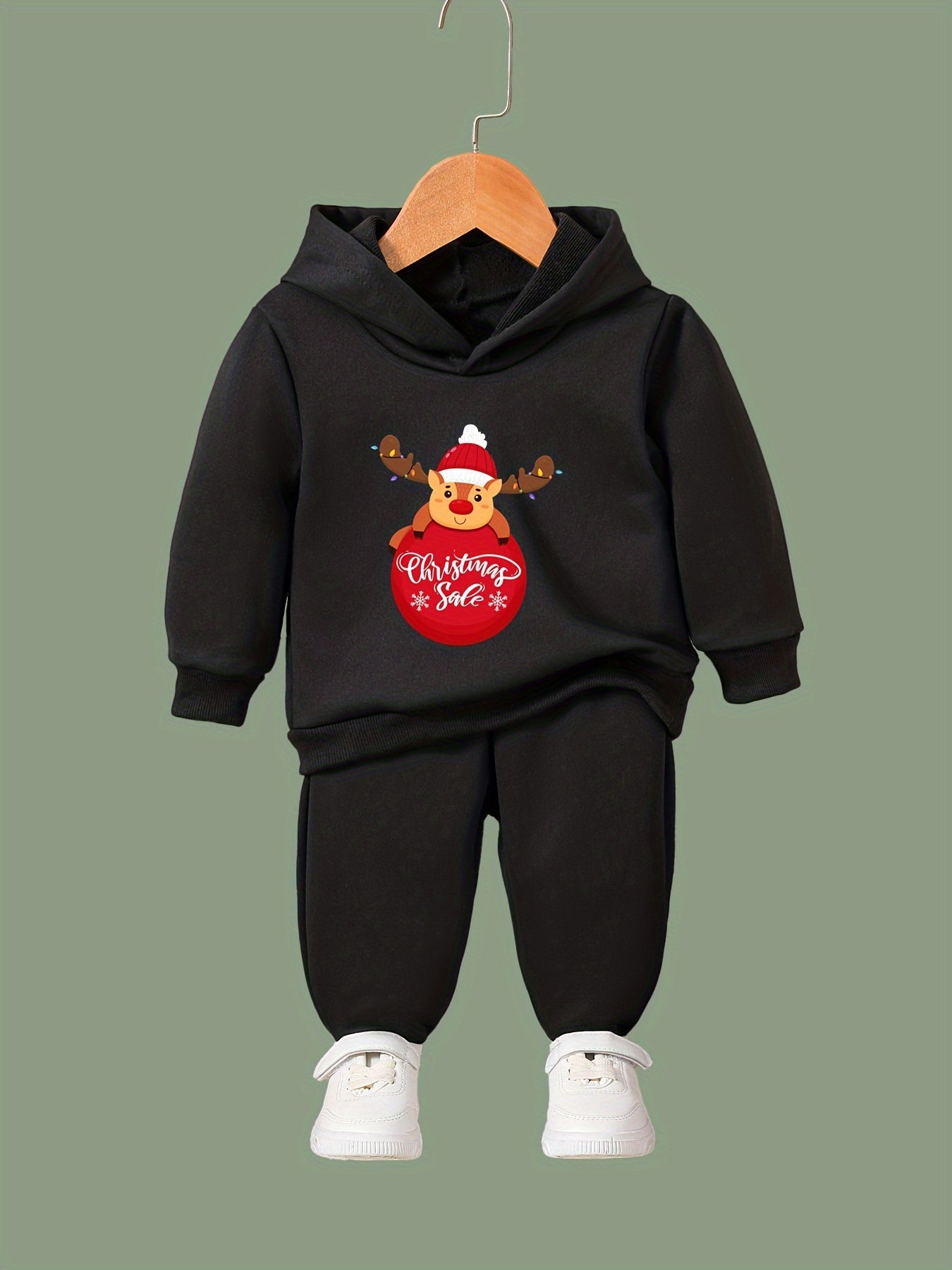 Winter Reindeer Print 2pcs Girls Hoodies Jogger Pants Set For Sports