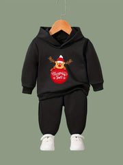 Winter Reindeer Print 2pcs Girls Hoodies Jogger Pants Set For Sports