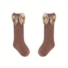 Girls Cotton Big Bow Decor Knee High Socks