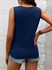 Lace Stitching Crew Neck Sleeveless Top for Summer