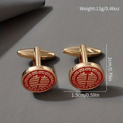 Double Happiness Wedding Cufflinks Set for Men