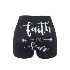 Faith Print Skinny Shorts Women's Casual Shorts