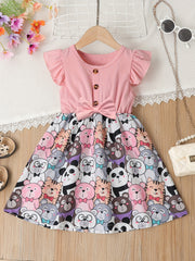 Toddler Girls Ruffle Trim Cartoon Graphic Princess Dress