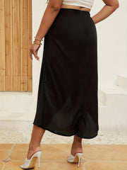 Asymmetrical Side Split Satin Skirt