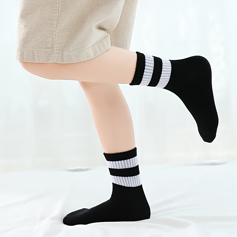 5 Pairs Kids Sports Crew Socks Thin Breathable Comfy Students Socks