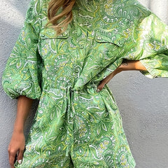 Paisley Floral Print Lantern Sleeve Romper