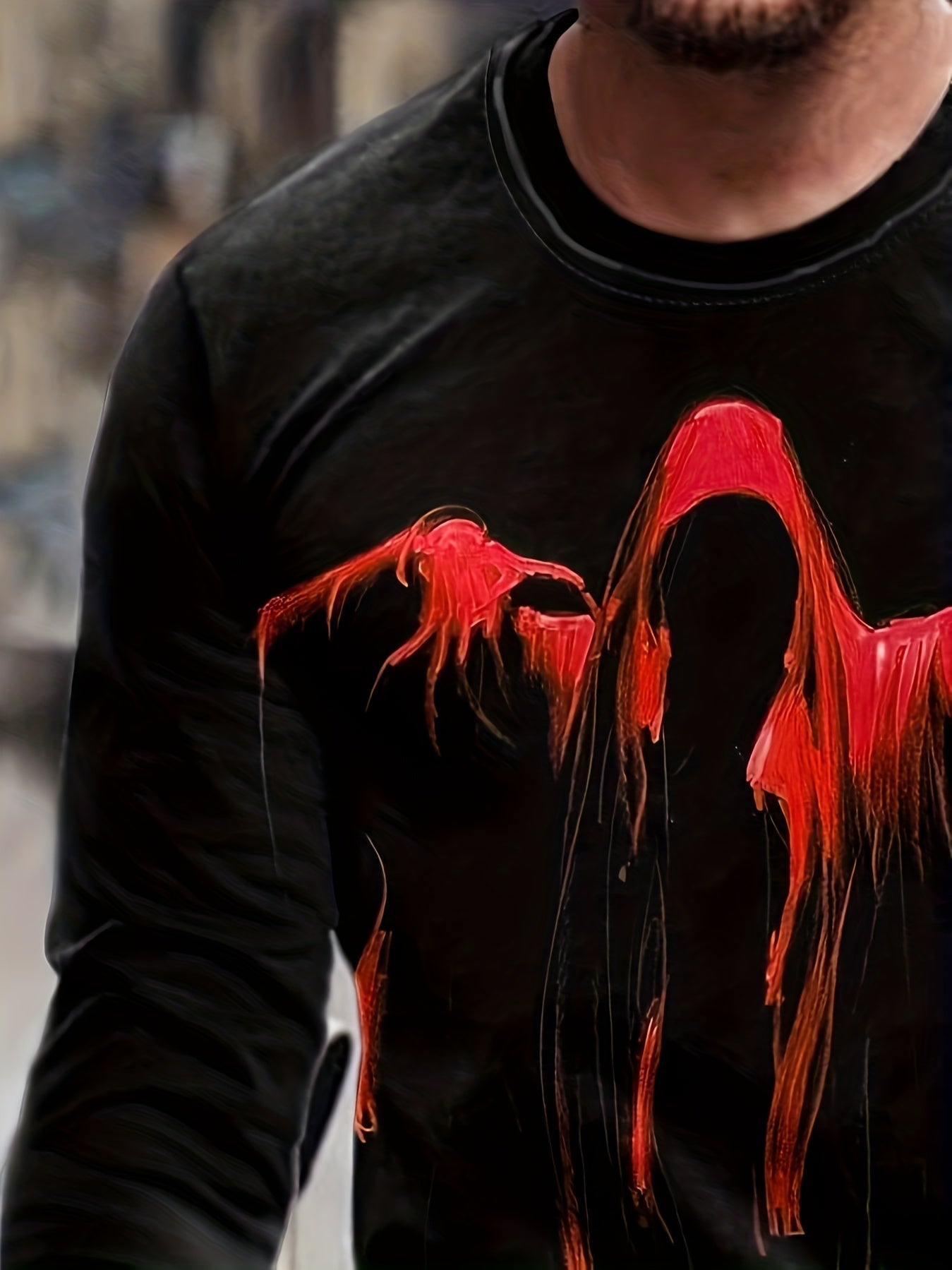 Spooky Man Print Men's Long Sleeve Novelty T shirt Stylish Tees