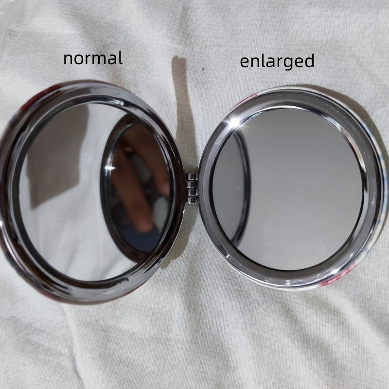 Tulip Pattern Round Folding Mirror with Magnifying Function
