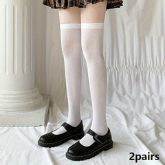 2 Pairs Thin Soft Thigh High Stockings Over The Knee Socks Women's Stockings