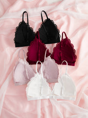 4pcs Lace Wireless Bras Comfy Bow Decor Intimates Bra Women's Lingerie