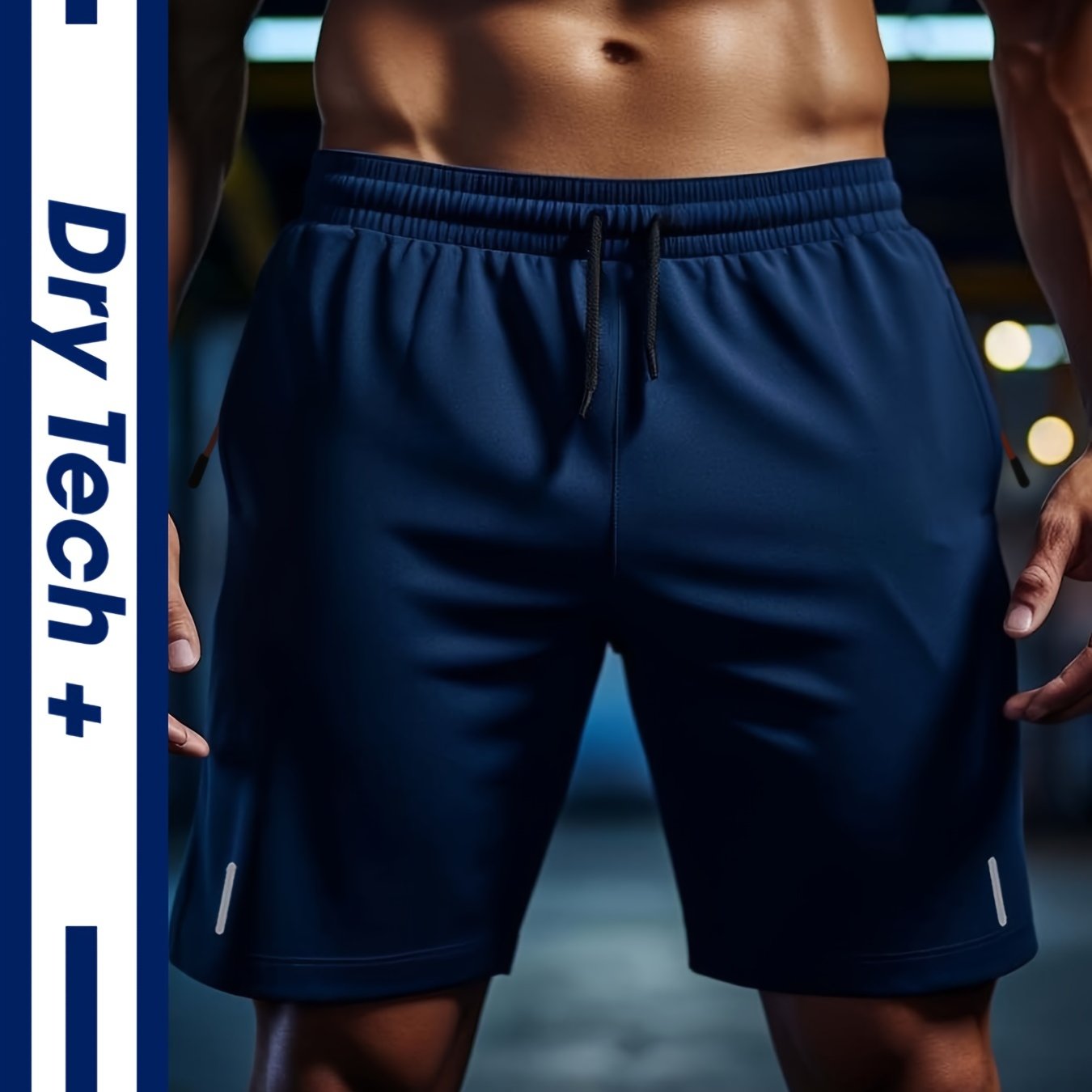 Men's Running Shorts Zipper Pockets Stretch Drawstring Outdoor Gym Shorts