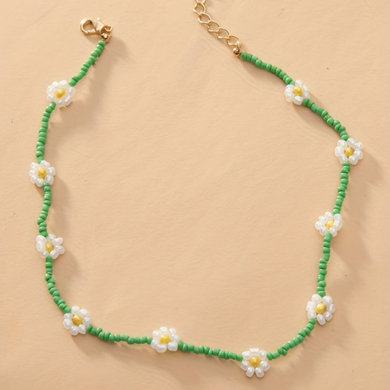 10 Small Flowers Beaded Necklace for Girls