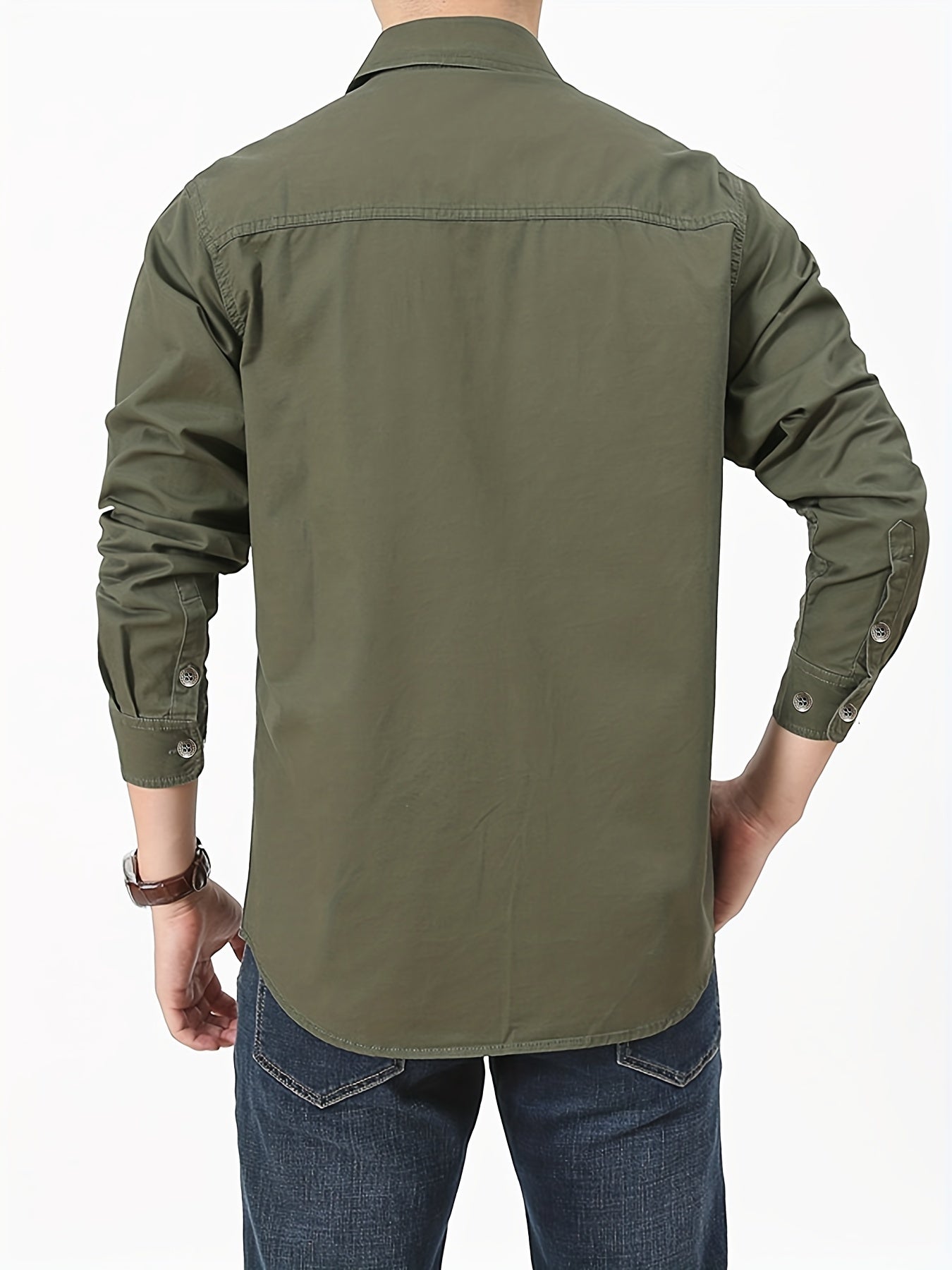 Men's Long Sleeve Military Style Cargo Tactical Work Shirt