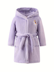 Girl's Unicorn Embroidered Hooded Flannel Bathrobe PJ