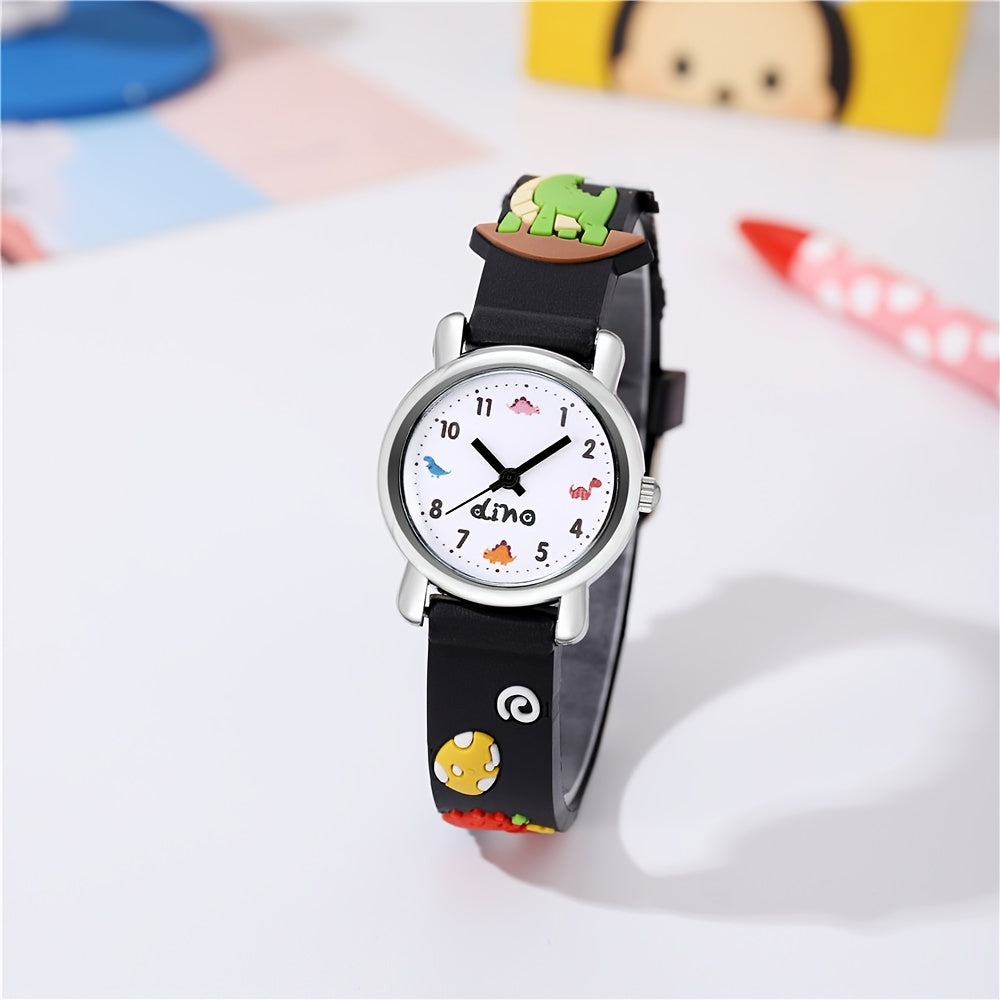 Girls Dinosaur Pattern Watch With Silicone Band