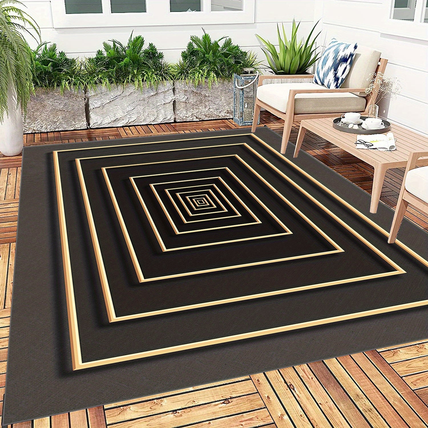 Waterproof Geometric Rug: Non Slip Indoor Outdoor Lightweight & Machine Washable