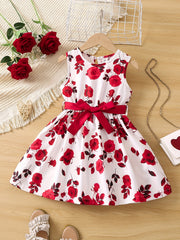 Sweet Rose Floral Tank Dress Girls Romantic Sleeveless A Line Casual Party Valen