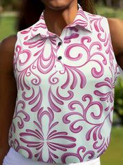 Floral Print Polo Neck Plus Size Sports Top