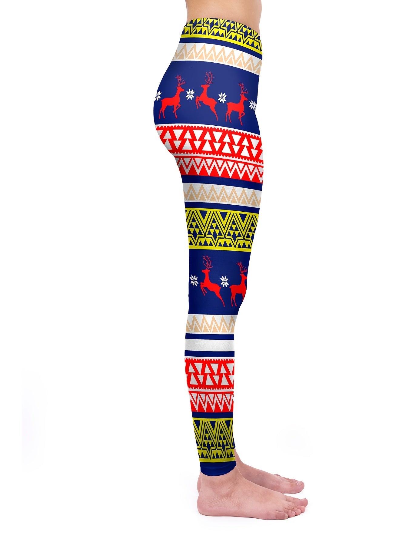 Christmas Reindeer Print High Waist Leggings Women's Clothing