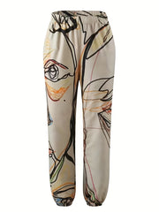 Graffiti Print Harem Pants High Waist Long Length Casual Pants
