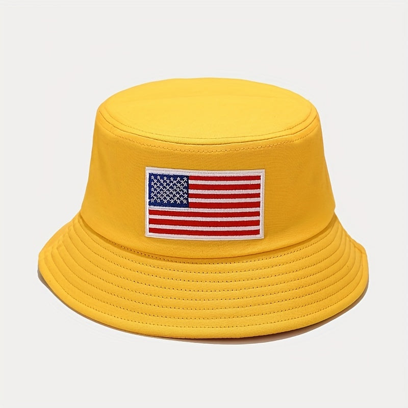 Unisex Sunshade Bucket Hat American Flag Label Outdoor Travel