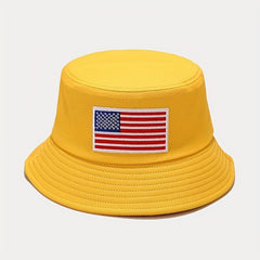 Unisex Sunshade Bucket Hat American Flag Label Outdoor Travel