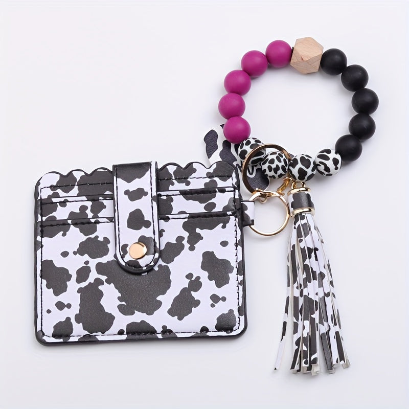 Cow Pattern Wallet with Wristlet Keychain