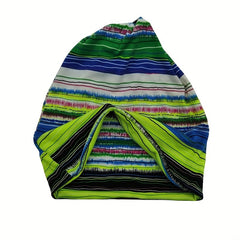 Stripe Print Green Beanie Lightweight Skull Hat