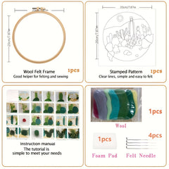 Wool Felting Painting Kit Cactus Flowers Embroidery Frame Diy Felt Crafts