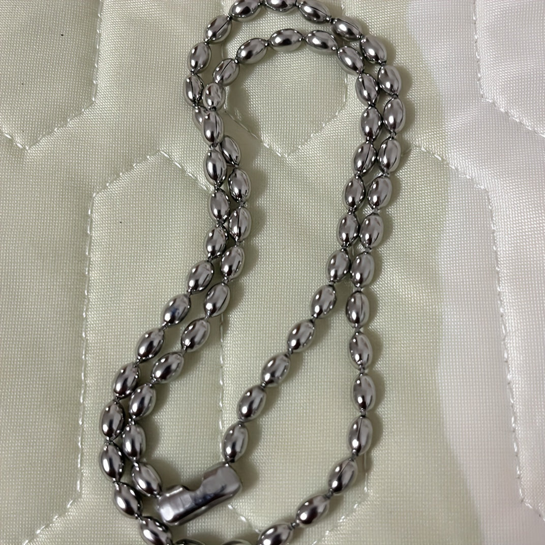 Stainless Steel Rice Bead Chain Necklace