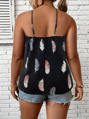 Feather Print Round Neck Cami Top