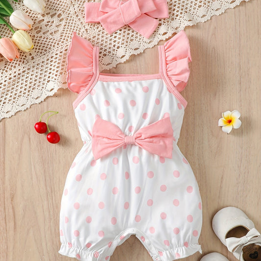 Baby Girls Polka Dot Romper & Headband Set