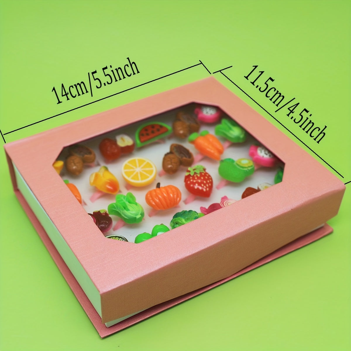 24pcs Pink Vegetable Series Adjustable Rings Box Girls Birthday