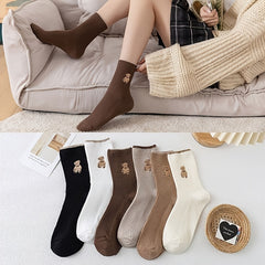 6 Pairs Women's Teddy Bear Mid Tube Socks