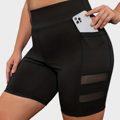 High Rise Mesh Contrast Sports Shorts with Pockets