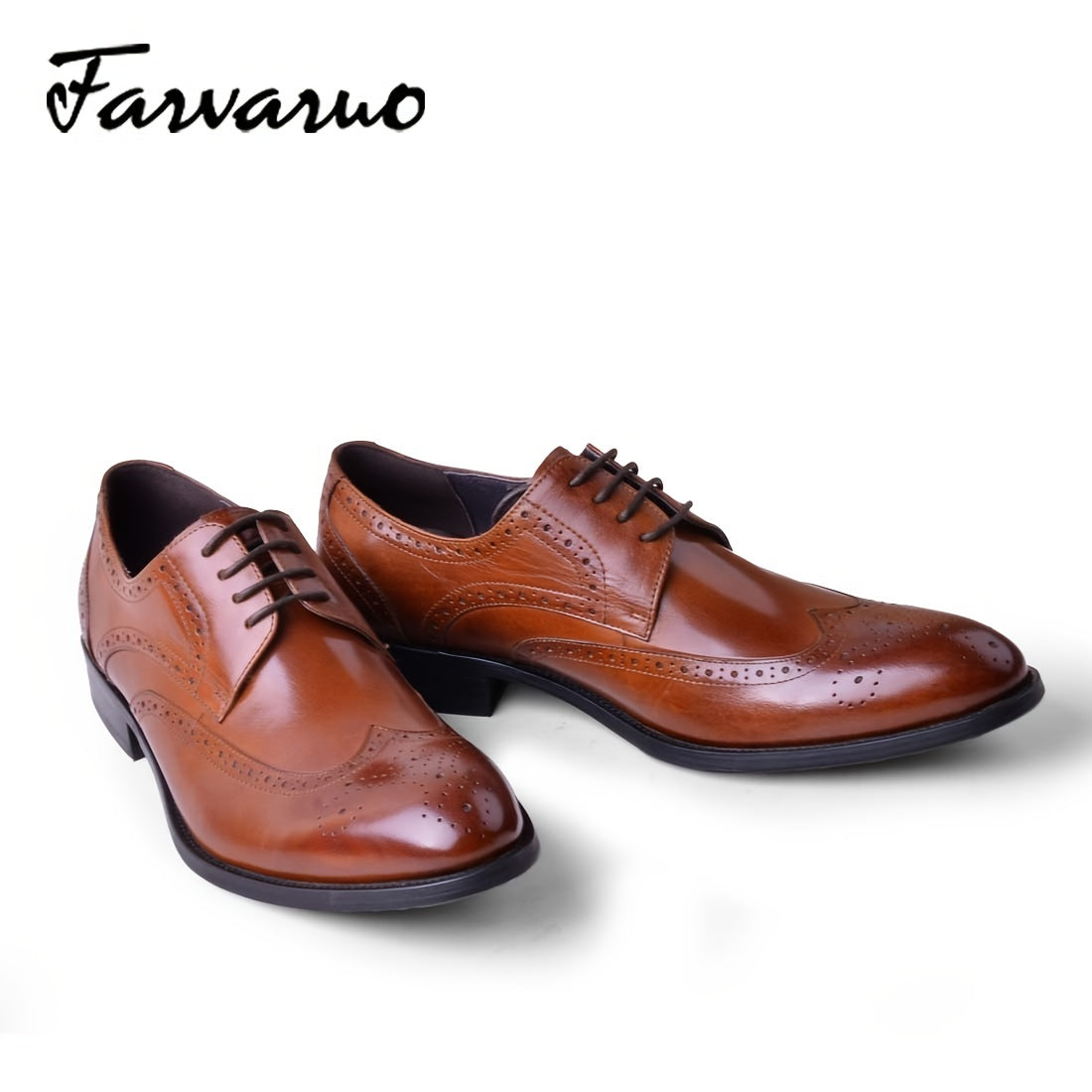 FARWARWO Men's Leather Wing tip Brogue Pointed Toe Derby Shoes