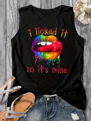 Colorful Lips & Letter Print Tank Top Women's Sleeveless Top