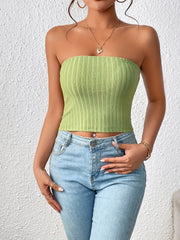 Solid Textured Tube Top Sleeveless Casual Top